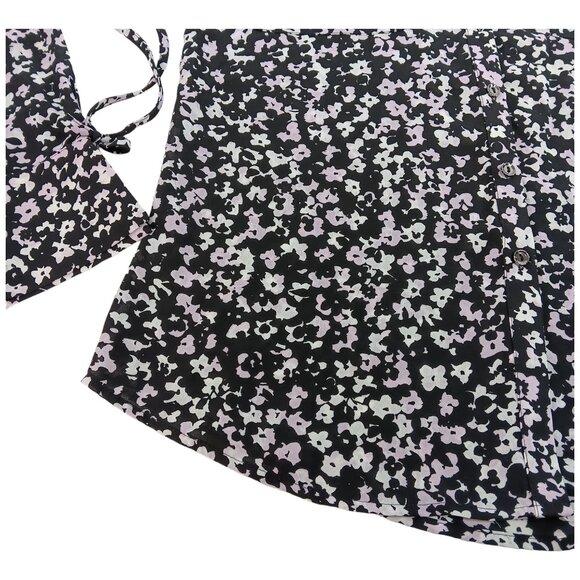 CANDIE'S-Women's Floral Button down-Top-MEDIUM-Black-White-Purple-Work-Casual - Picture 10 of 16
